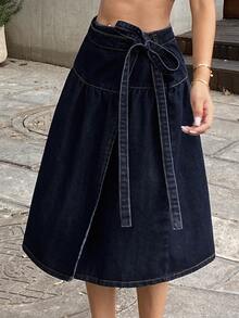 Livesso Women's Pleated Casual Versatile Daily Wear Denim Skirt - Blue - View 4