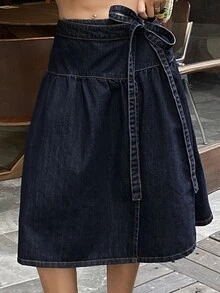 Livesso Women's Pleated Casual Versatile Daily Wear Denim Skirt - Blue - View 6