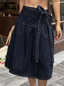 Livesso Women's Pleated Casual Versatile Daily Wear Denim Skirt - Blue - View 7