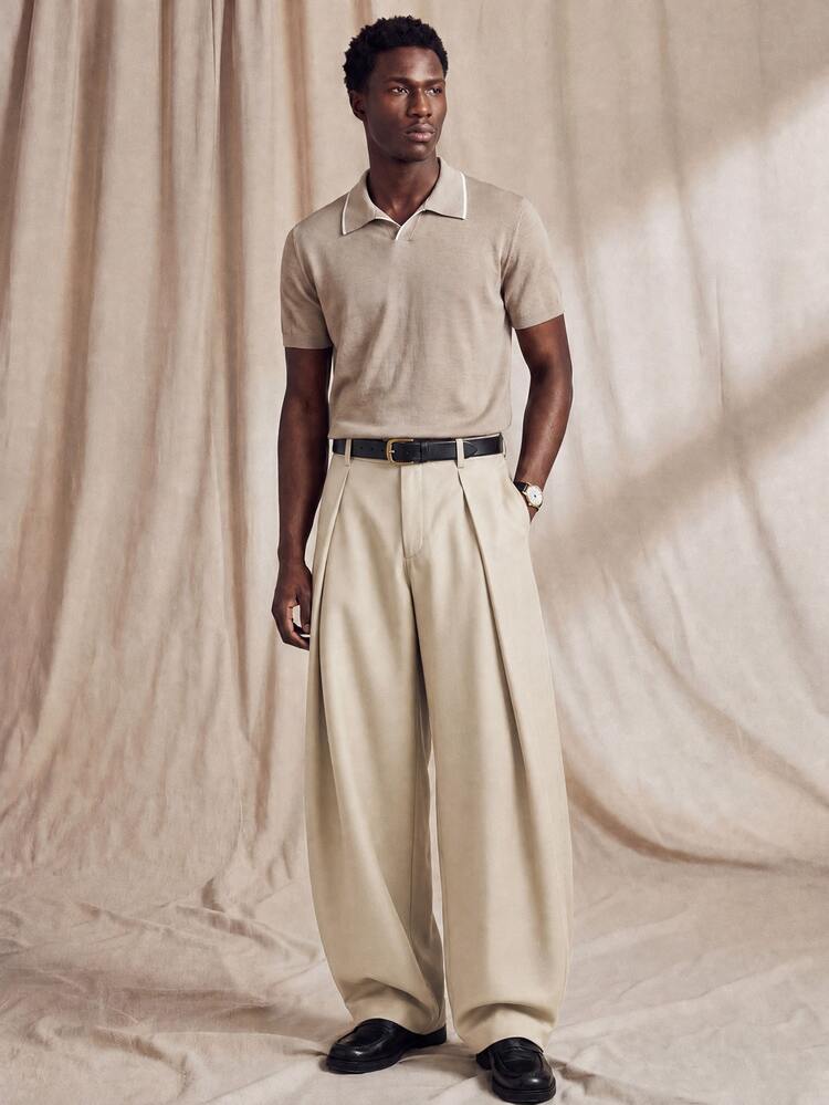 AKNOTIC Men's Party Woven Fashion Casual Loose Solid Color Elastic Waist Barrel Leg Pants, Suitable For Summer, Autumn, Vacation, Daily Wear, Party, Couple, Men's Gift - Apricot - View 4