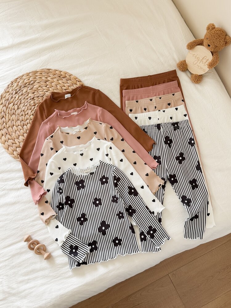 SHEIN 0pcs Baby Girl Polka Dot Print Long Sleeve T-Shirt Set, Cute & Versatile, Autumn/Winter - Multicolor - View 6