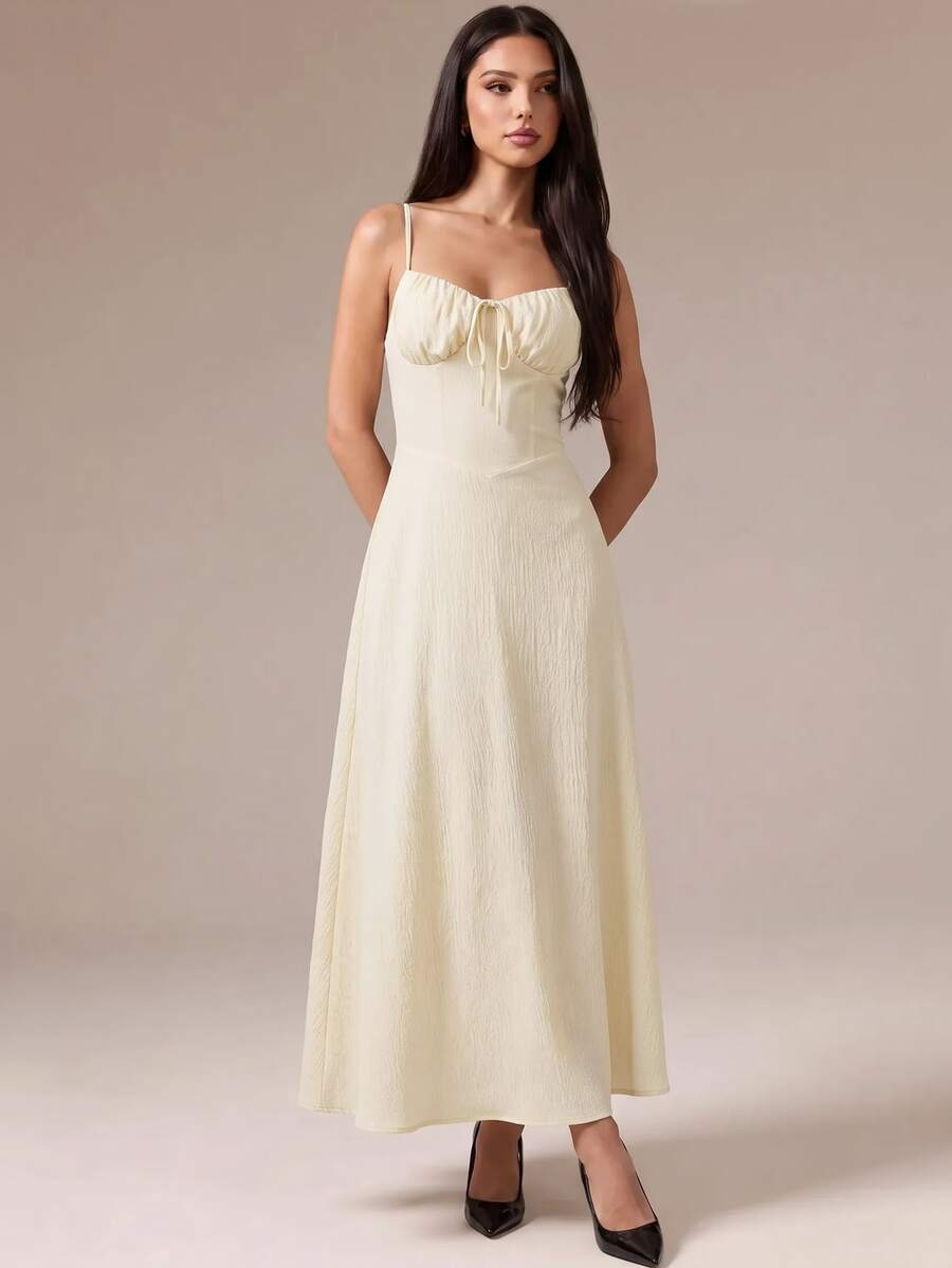 SHEIN PETITE Elegante vestido largo blanco con escote en forma de ...