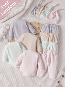 SHEIN Vintaside Kids 新生兒嬰兒 1件卡通圖案連身衣 + 1件褲子 + 1件帽子 - 彩色 - 查看 2