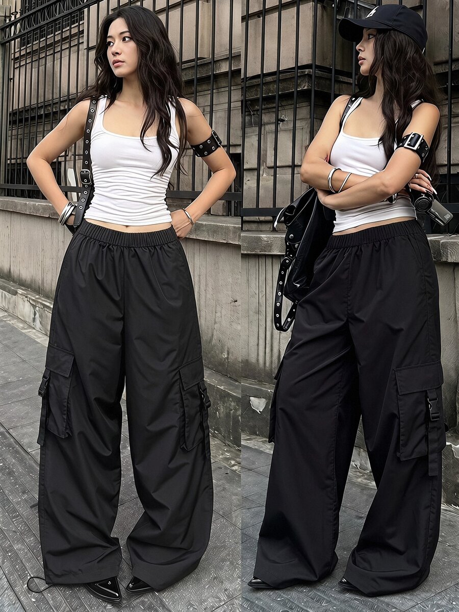 SHEIN Sparklyn 青少年(女)長褲 - 黑色 - 查看 1