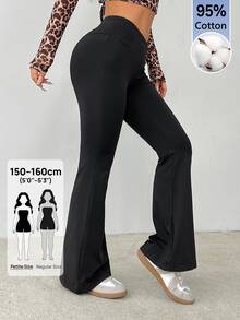 SHEIN PETITE Simple Solid Color Wrap High Waist Flared Pants - Black - View 6