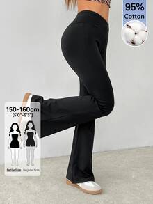 SHEIN PETITE Simple Solid Color Wrap High Waist Flared Pants - Black - View 3