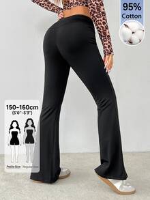 SHEIN PETITE Simple Solid Color Wrap High Waist Flared Pants - Black - View 2