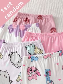 (5 Sets Randomly Sent 1 Set) Girls' Knitted Round Neck Pink Purple Light Pink White Cartoon Pattern Heart Star Flower Cat Print Comfortable Casual Simple Fitted Homewear Summer - Multicolor - View 3