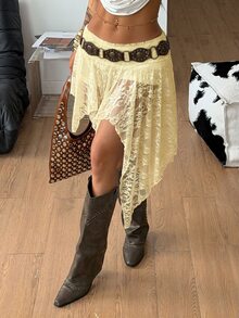 Coolane 女款春夏街頭風復古波希米亞海灘穿搭 Y2K 不對稱荷葉邊裙褲 - 黃色 - 查看 5
