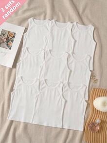 Girls' Round Neck Versatile Casual Sleeveless Tank Tops, 3 Pieces Set - White - View 6