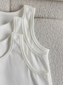 Girls' Round Neck Versatile Casual Sleeveless Tank Tops, 3 Pieces Set - White - View 4