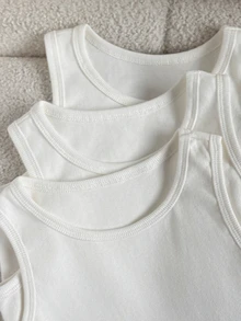 Girls' Round Neck Versatile Casual Sleeveless Tank Tops, 3 Pieces Set - White - View 3