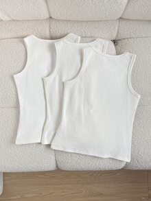 Girls' Round Neck Versatile Casual Sleeveless Tank Tops, 3 Pieces Set - White - View 5