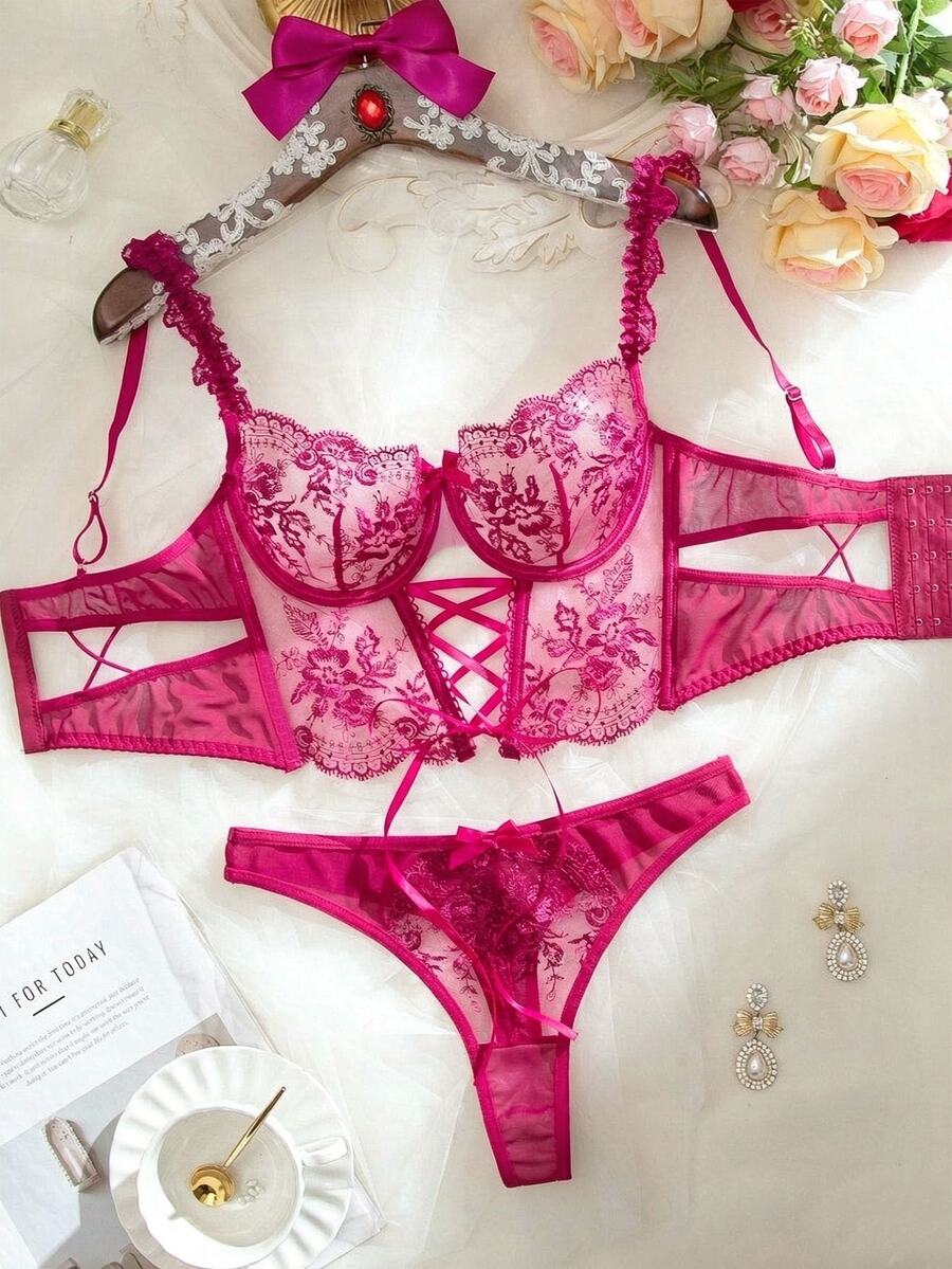 SHEIN 女士內衣套裝 - 玫紅色 - 查看 1
