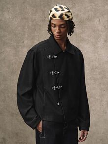 PAVTROS Men's Niche Design Black Jacket, Minimalist Loose Fit Fashionable Style, Suitable For Daily Casual, Weekend Outings, Music Festivals, Parties And Other Social Occasions - Black - View 3