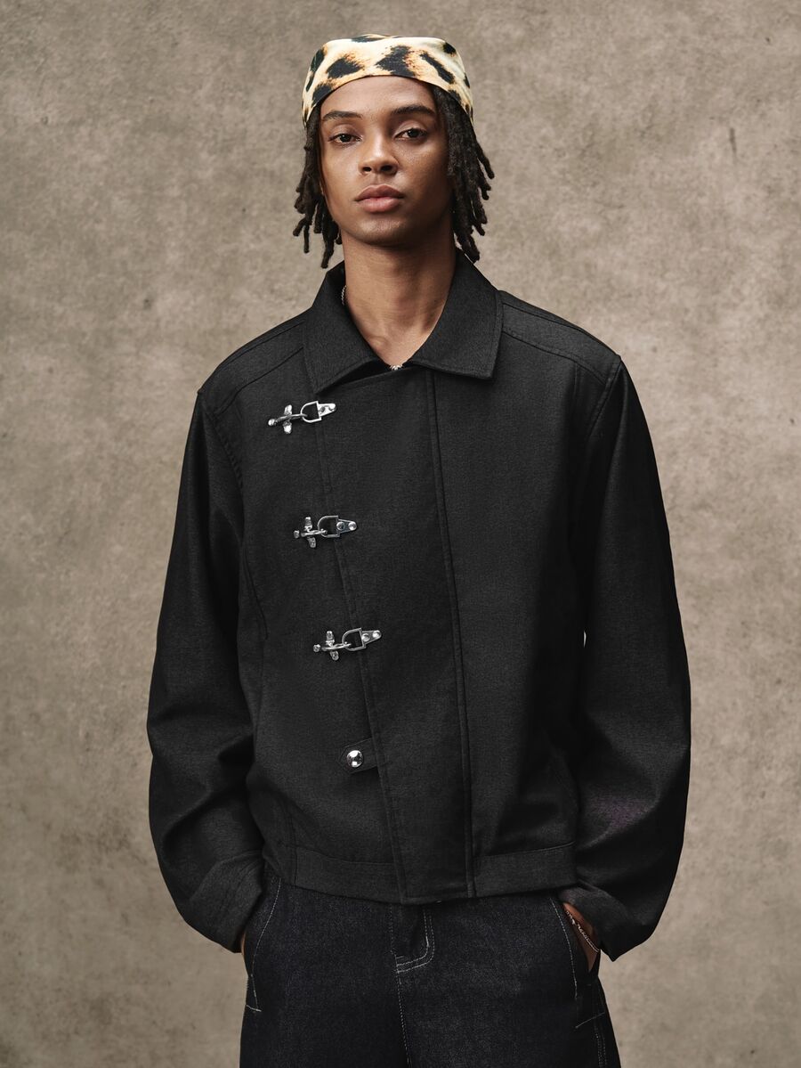 PAVTROS Men's Niche Design Black Jacket, Minimalist Loose Fit Fashionable Style, Suitable For Daily Casual, Weekend Outings, Music Festivals, Parties And Other Social Occasions - Black - View 1