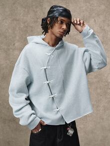 PAVTROS Men's Autumn/Winter Casual Hooded Sweatshirt With Frog Buttons - Grey - View 1
