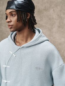 PAVTROS Men's Autumn/Winter Casual Hooded Sweatshirt With Frog Buttons - Grey - View 5