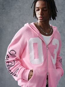 PAVTROS Men's Letter & Number Pattern Hoodie - Pink - View 5