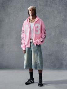 PAVTROS Men's Letter & Number Pattern Hoodie - Pink - View 3
