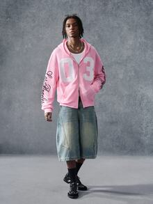 PAVTROS Men's Letter & Number Pattern Hoodie - Pink - View 4