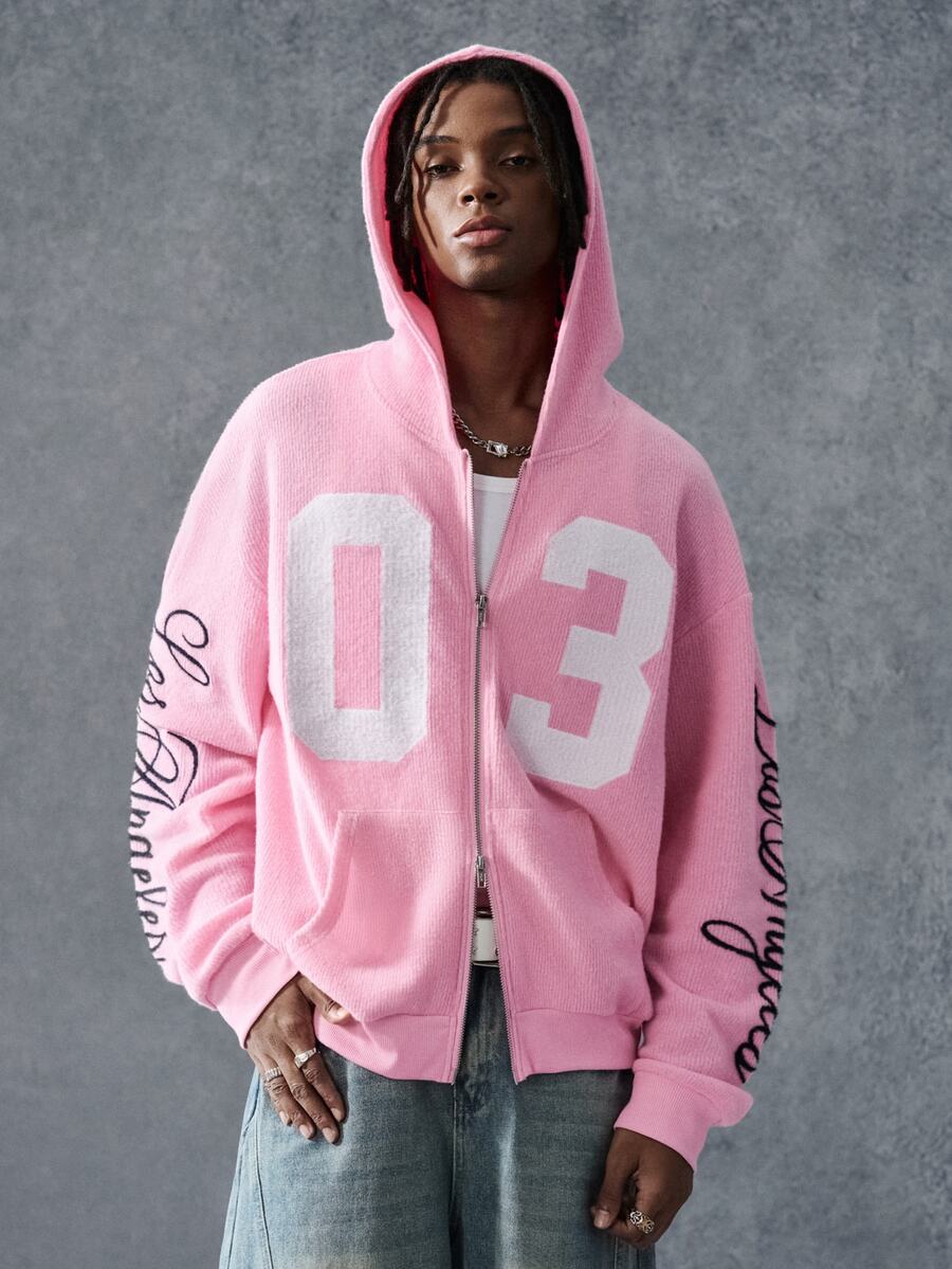 PAVTROS Men's Letter & Number Pattern Hoodie - Pink - View 1