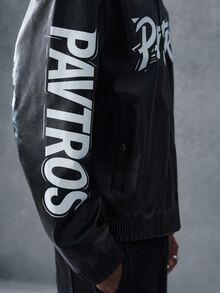 PAVTROS Men's Autumn/Winter Text Zipper PU Leather Jacket - Black - View 6