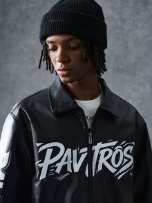 PAVTROS Men's Autumn/Winter Text Zipper PU Leather Jacket - Black - View 5