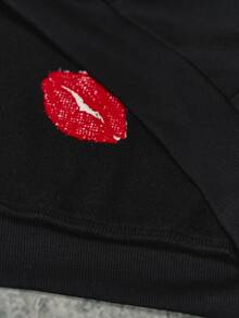 PAVTROS Men's Young Lip Embroidery Sweatshirt Hoodie Sweatshirt Date Night Rave Black Autumn Streetwear - Black - View 7