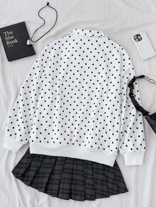 SHEIN 青少年女孩針織波點拼接緞帶領寬鬆休閒夾克 - 白色 - 查看 7