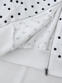 SHEIN 青少年女孩針織波點拼接緞帶領寬鬆休閒夾克 - 白色 - 查看 8