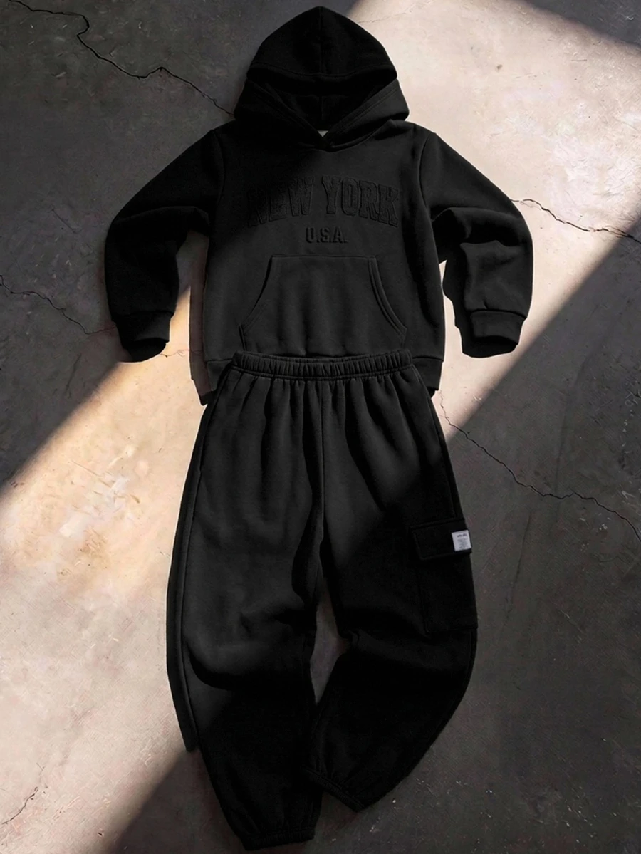 SHEIN Hoodie & Sweatshirt Anak Laki-laki Remaja - Hitam - View 1