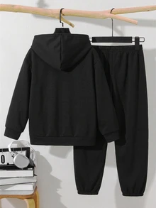 SHEIN 青少年男孩連帽衫與運動衫套裝 - 黑色 - 查看 4