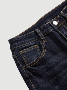 SHEIN 青少年女孩 Y2K 龐克復古刺繡翅膀與水鑽裝飾彈性喇叭牛仔褲 - 藍色 - 查看 4