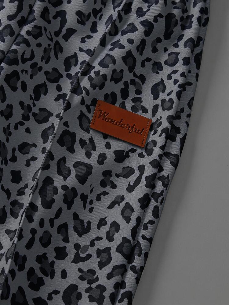 SHEIN Genkimix Kids 2pcs Set Young Girls Casual Loose Drop Shoulder Leopard Print Mid-Sleeve Sweatshirt And Sweatpants, Perfect For Casual, Daily Wear And School Wear In Autumn And Winter, Suitable For Christmas, Girls Winter Clothing, Christmas Outfits, Party Wear, Daily Wear, School Wear, Birthday Outfits, Princess Outfits, Mother-Daughter And Sister Matching, Gray Color Suitable For Young Boys, Casual Teenager Wear, Teenager Children Casual Wear - Dark Grey - View 5