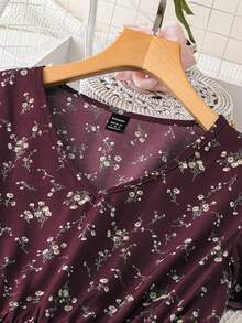 GlowEve 女式花卉印花腰带短款飘袖 A 字形连衣裙新年服装长款女装 - 紅色 - 查看 7