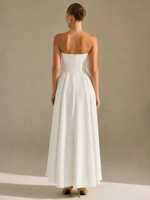 CLARA VERO HEARTH COLLAR BOW CHEST VOLUMED SKIRT OFF-SHOULDER DRESS - White - View 2