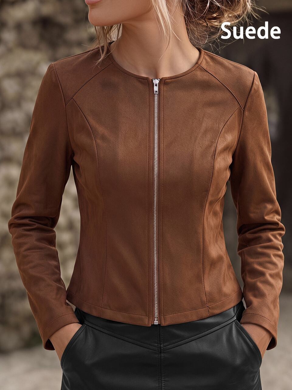 Elegant Business Style, Zip Up Tailored, Jackets For Women, Faux Suede Brown, Slim Fit Fitted, Work Office Going Out, Fall Autumn Winter Clothes