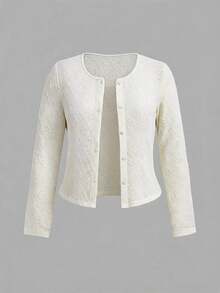 SHEIN MOD Women's Plus Size Solid Color Front Button Knit Cardigan,Back To School,Campus,Going Out Tops,Lightweight Early-Autumn Jacket,Apricot Fall - White - View 7