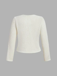 SHEIN MOD Women's Plus Size Solid Color Front Button Knit Cardigan,Back To School,Campus,Going Out Tops,Lightweight Early-Autumn Jacket,Apricot Fall - White - View 10