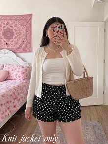 SHEIN MOD Women's Plus Size Solid Color Front Button Knit Cardigan,Back To School,Campus,Going Out Tops,Lightweight Early-Autumn Jacket,Apricot Fall - White - View 3