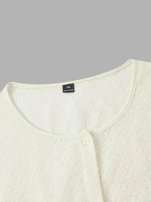 SHEIN MOD Women's Plus Size Solid Color Front Button Knit Cardigan,Back To School,Campus,Going Out Tops,Lightweight Early-Autumn Jacket,Apricot Fall - White - View 6