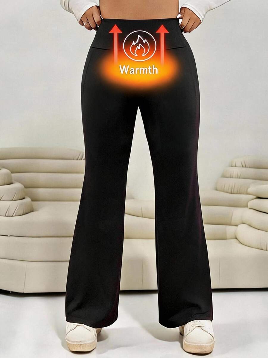 Comfortcana Celana Panjang Wanita Model Flare Pinggang Tinggi Rajut Hitam - Hitam - View 1
