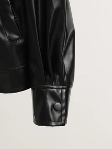 SHEIN جاكيت صوف طويل الأكمام للبنات المراهقات، موضة الخريف، متعدد الاستخدامات، لون موحد، للعطلات، كاجوال، الشتاء - الأسود - مشاهدة 3