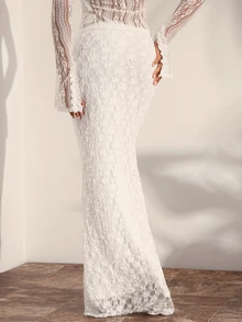 Opulessa Women's Elegant Solid Color Lace Skirt - White - View 3