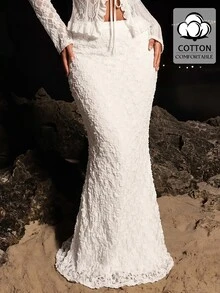 Opulessa Women's Elegant Solid Color Lace Skirt - White - View 1