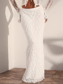 Opulessa Women's Elegant Solid Color Lace Skirt - White - View 6
