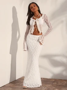 Opulessa Women's Elegant Solid Color Lace Skirt - White - View 4