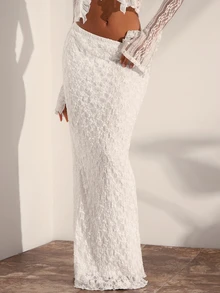 Opulessa Women's Elegant Solid Color Lace Skirt - White - View 7