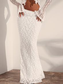 Opulessa Women's Elegant Solid Color Lace Skirt - White - View 2